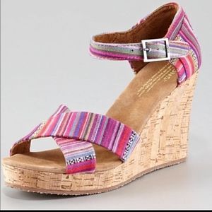 Toms Pink Striped Sienna Ankle Strap Wedge Espadrilles